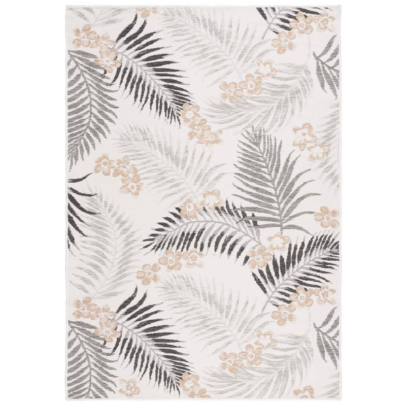 SAFAVIEH Sunrise Ivory/Gray Black 4 ft. x 6 ft. Oversized Tropical Reversible Indoor/Outdoor Area Rug SUN675B-4