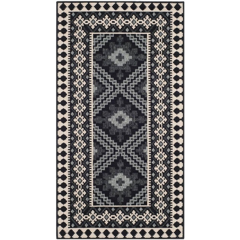 SAFAVIEH Veranda Black/Cream Doormat 3 ft. x 5 ft. Border Indoor/Outdoor Patio Area Rug VER099-0421-3