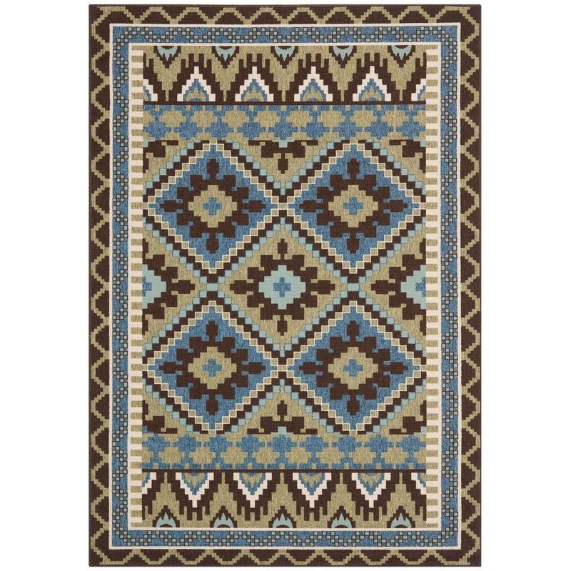 SAFAVIEH Veranda Green/Chocolate 4 ft. x 6 ft. Border Indoor/Outdoor Patio  Area Rug VER096-0642-4