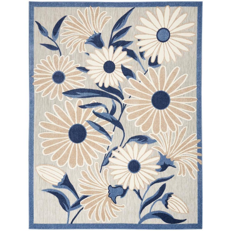 Nourison Aloha Blue/Grey 7 ft. x 10 ft. Botanical Contemporary Indoor/Outdoor Area Rug 171856