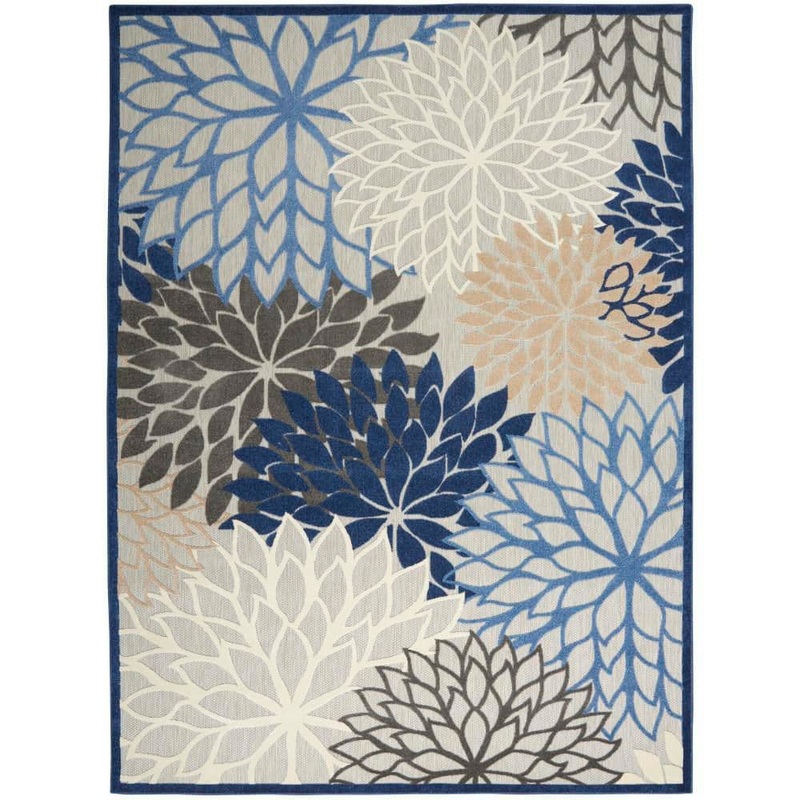 Nourison Aloha Blue/Multicolor 9 ft. x 12 ft. Floral Contemporary Indoor/Outdoor Patio Area Rug 810274