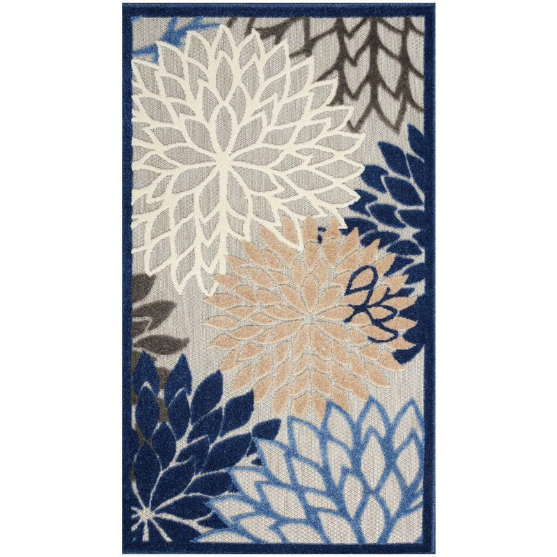 Nourison Aloha Blue/Multicolor Floral Contemporary Indoor/Outdoor Rug 836595