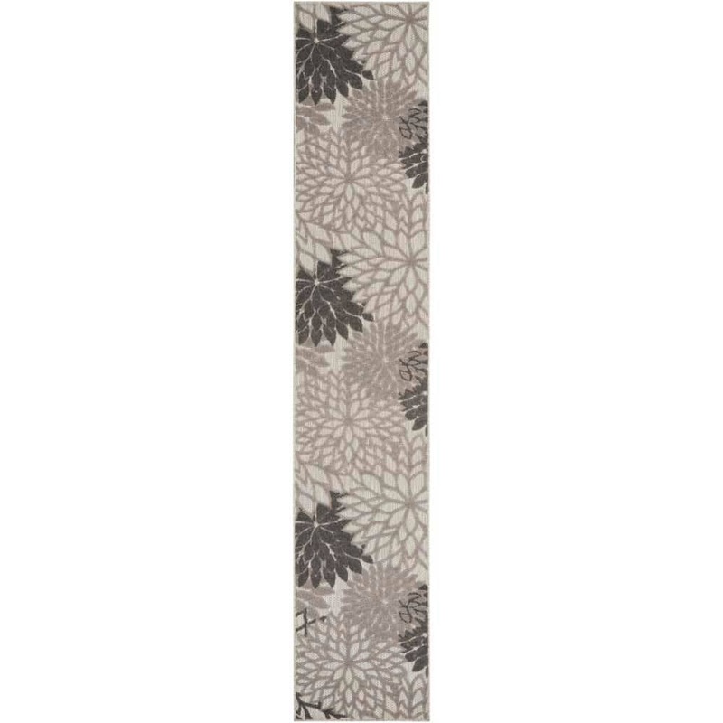 Nourison Aloha Gray 2 ft. x 12 ft. Kitchen Runner Floral Modern Indoor/Outdoor Patio Area Rug 779236