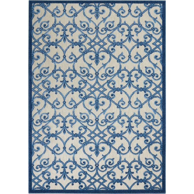 Nourison Aloha Gray/Blue 5 ft. x 8 ft. Moroccan Modern Indoor/Outdoor Patio Area Rug 739698