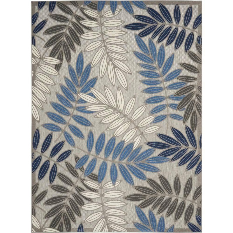 Nourison Aloha Gray/Blue 6 ft. x 9 ft. Floral Contemporary Indoor/Outdoor Patio Area Rug 762016