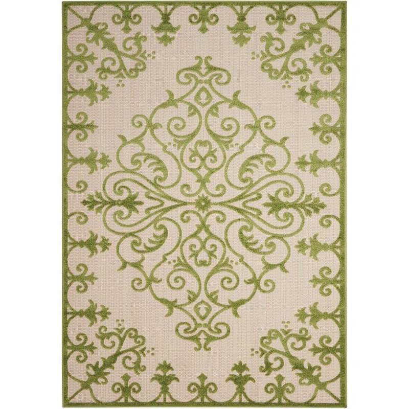 Nourison Aloha Green 10 ft. x 13 ft. Medallion Modern Indoor/Outdoor Patio Area Rug 242921