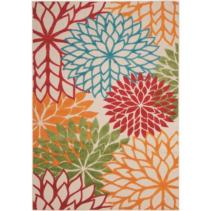 Nourison Aloha Green 4 ft. x 6 ft. Floral Modern Indoor/Outdoor Patio Area Rug 242679