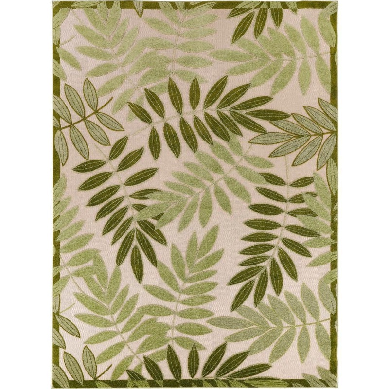 Nourison Aloha Ivory Green 12 ft. x 15 ft. Floral Contemporary Indoor/Outdoor Area Rug 953346