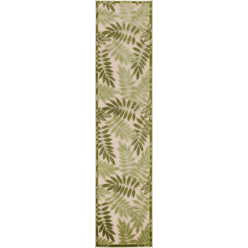Nourison Aloha Ivory Green 2 ft. x 6 ft. Floral Contemporary Indoor/Outdoor Runner Area Rug 953247