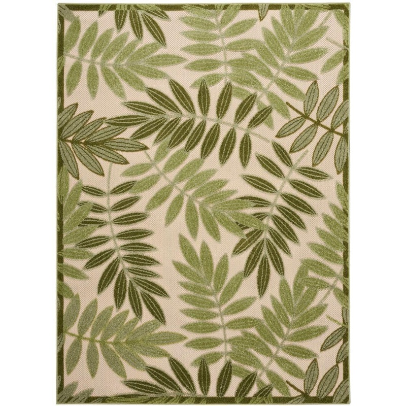 Nourison Aloha Ivory Green 4 ft. x 6 ft. Floral Contemporary Indoor/Outdoor Area Rug 953261