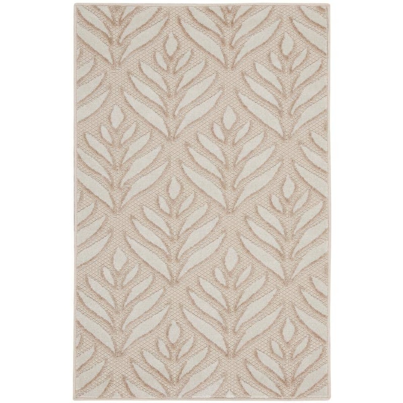 Nourison Aloha Ivory Grey doormat 3 ft. x 4 ft. Tropical Palm Leaf Botanical Contemporary Indoor/Outdoor Bathroom Area Rug 175052