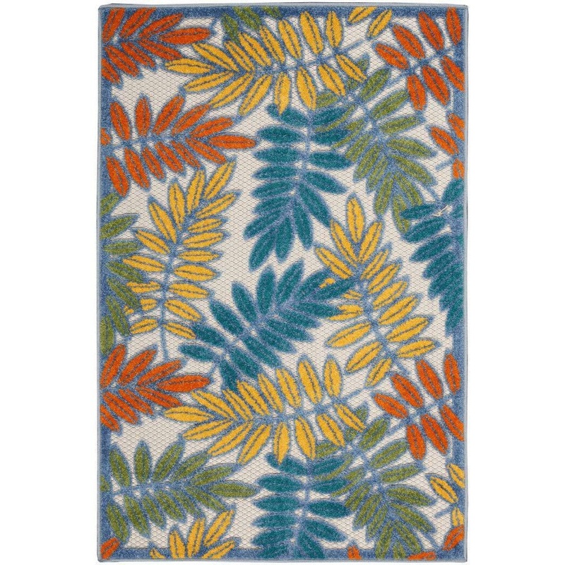 Nourison Aloha Ivory/Multi 3 ft. x 4 ft. Botanical Contemporary Indoor/Outdoor Patio Kitchen Area Rug 827913