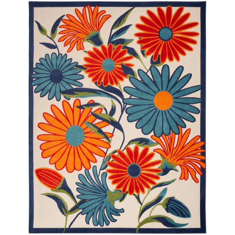 Nourison Aloha Multicolor 10 ft. x 14 ft. Botanical Contemporary Indoor/Outdoor Area Rug 933744