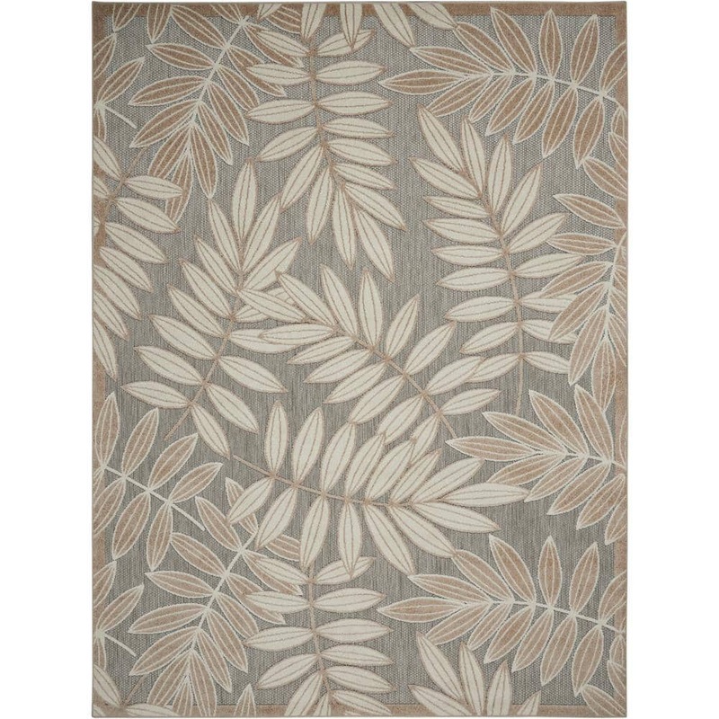 Nourison Aloha Natural 8 ft. x 11 ft. Floral Modern Indoor/Outdoor Patio Area Rug 739360