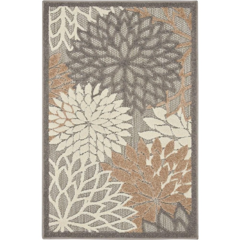Nourison Aloha Natural doormat 3 ft. x 4 ft. Floral Modern Indoor/Outdoor Patio Kitchen Area Rug 738929