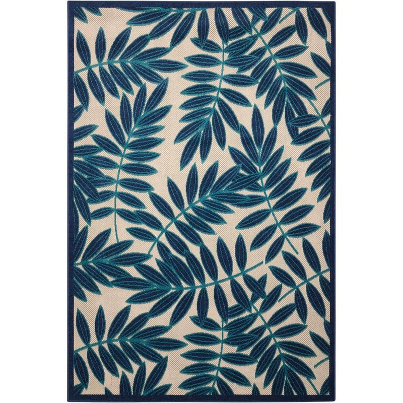 Nourison Aloha Navy 4 ft. x 6 ft. Floral Contemporary Indoor/Outdoor Patio Area Rug 376664