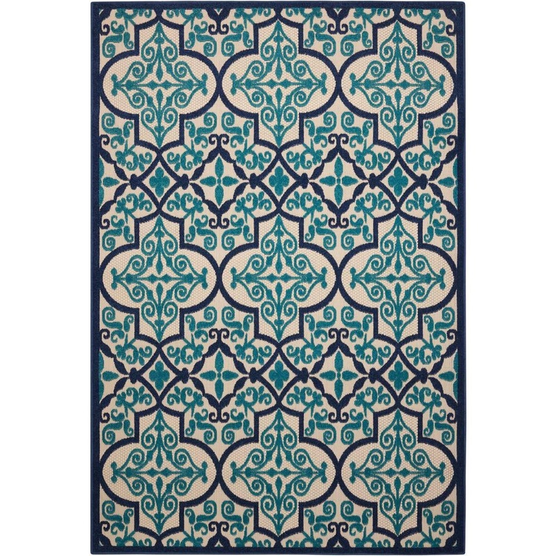 Nourison Aloha Navy 5 ft. x 7 ft. Moroccan Bohemian Indoor/Outdoor Patio Area Rug 376244