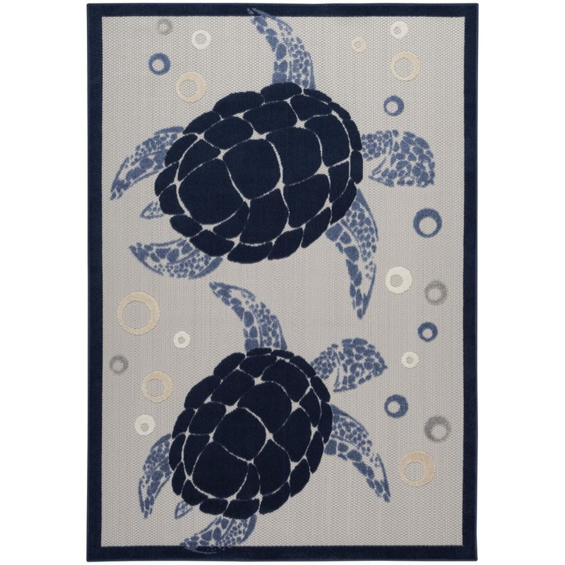 Nourison Aloha Navy Blue 5 ft. x 8 ft. Nature Inspired Contemporary Indoor/Outdoor Patio Rug 136077