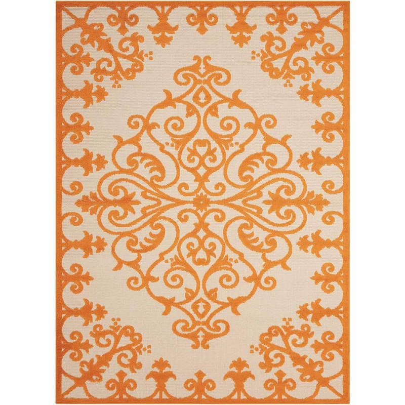 Nourison Aloha Orange 10 ft. x 13 ft. Medallion Modern Indoor/Outdoor Patio Area Rug 243003