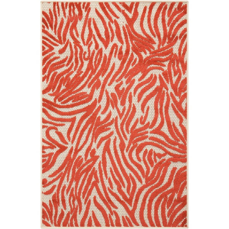Nourison Aloha Red doormat 3 ft. x 4 ft. Animal Print Modern Indoor/Outdoor Patio Kitchen Area Rug 299000