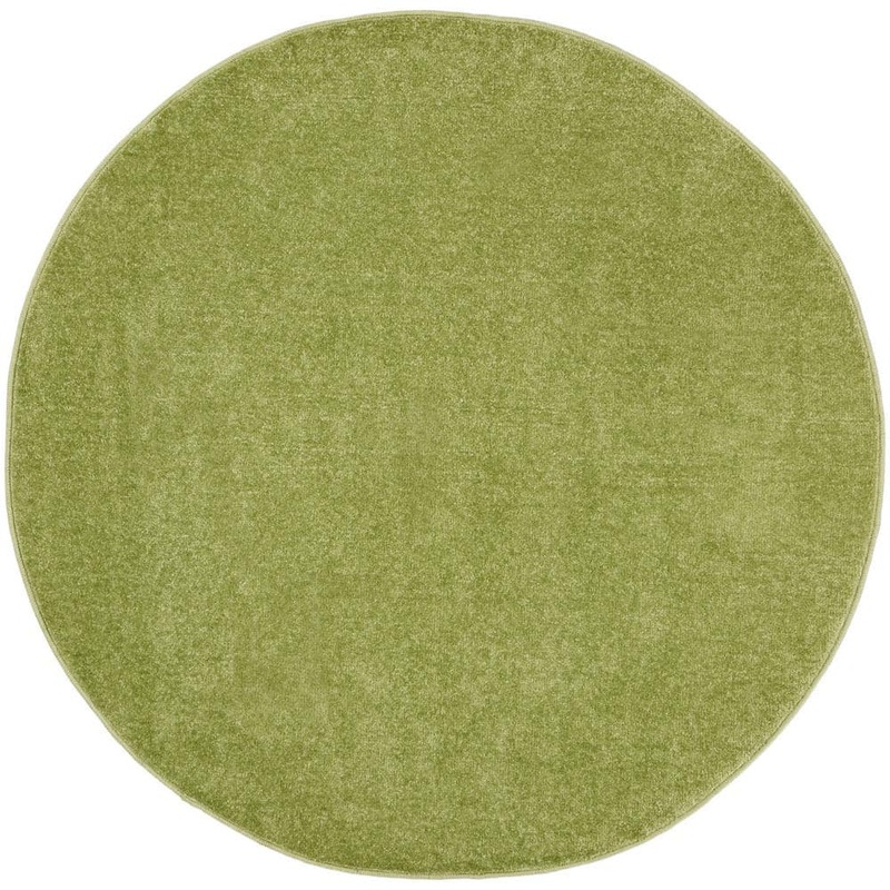 Nourison Essentials 4 ft. x 4 ft. Green Round Solid Contemporary Indoor/Outdoor Patio Area Rug 823724