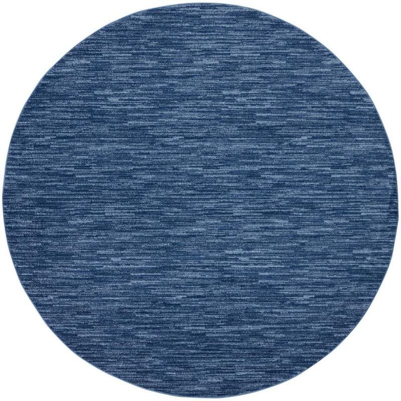 Nourison Essentials 8 ft. x 8 ft. Navy Blue Round Solid Contemporary Indoor/Outdoor Patio Area Rug 824592
