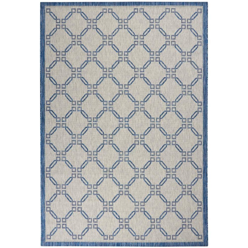Nourison Garden Party Ivory Blue 7 ft. x 10 ft. Trellis Transitional Indoor/Outdoor Patio Area Rug 810762