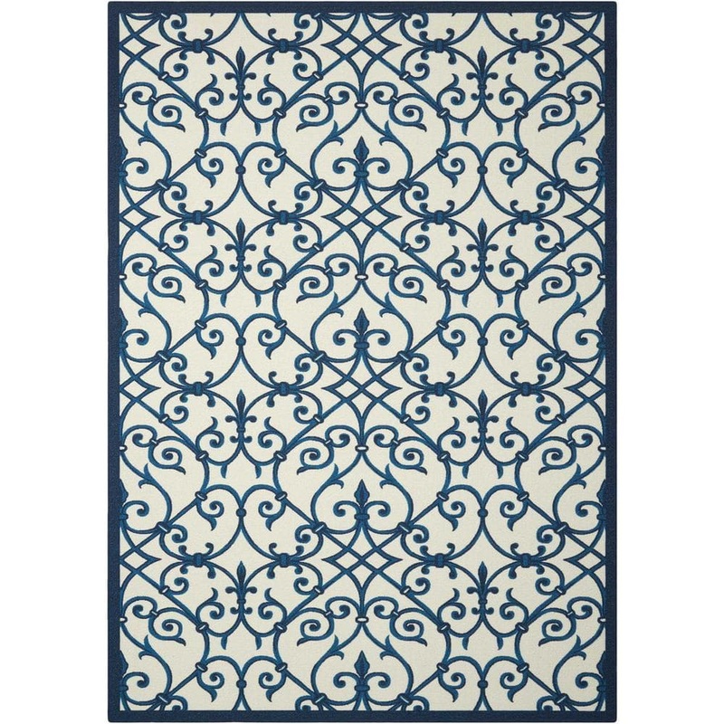 Nourison Home and Garden Blue 10 ft. x 13 ft. Trellis Transitional Indoor/Outdoor Patio Area Rug 337320