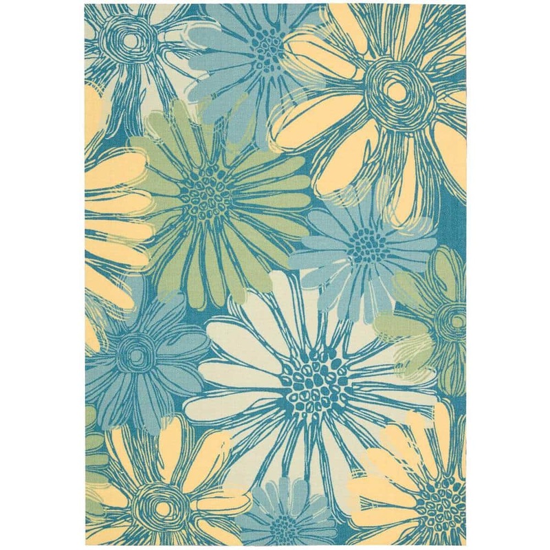 Nourison Home and Garden Daisies Blue 8 ft. x 11 ft. Floral Contemporary Indoor/Outdoor Patio Area Rug 112507