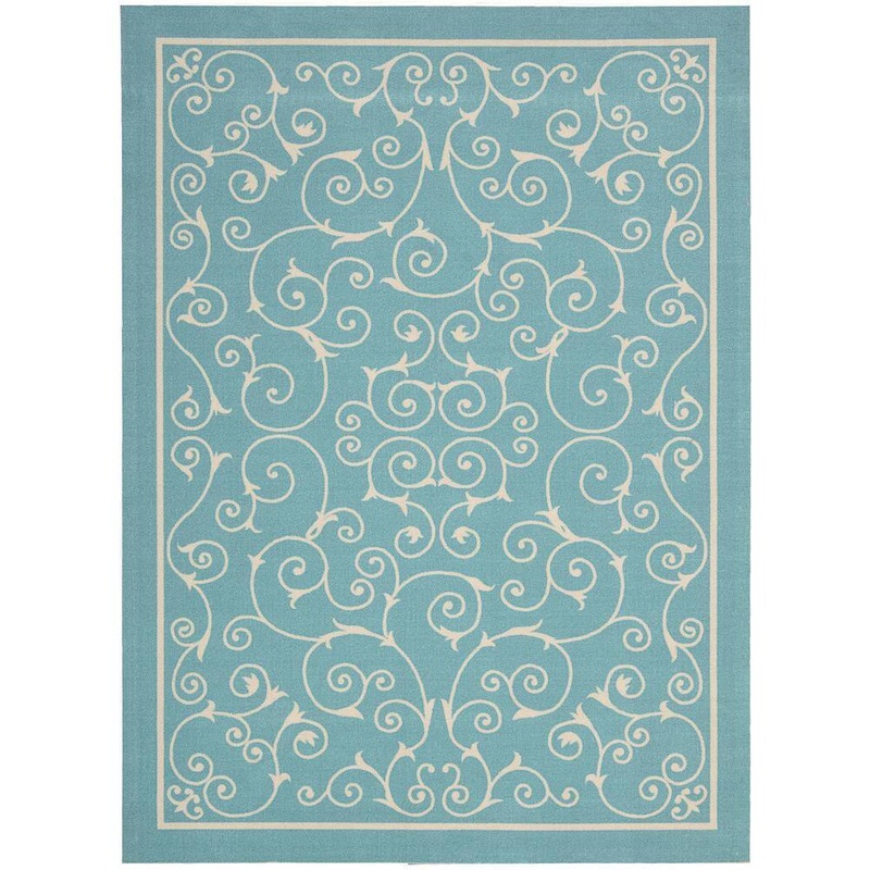 Nourison Home and Garden Pavilion Light Blue 8 ft. x 11 ft. Floral Transitional Indoor/Outdoor Patio Area Rug 112026