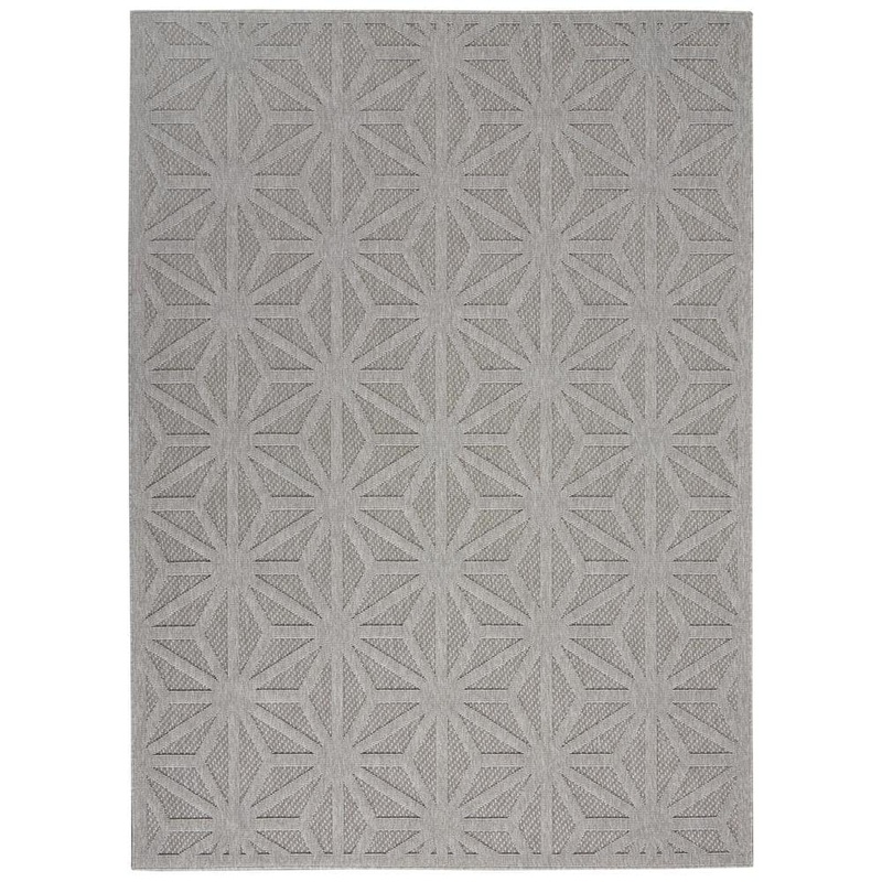 Nourison Palamos Light Grey 6 ft. x 9 ft. Textured Geometric Contemporary Indoor/Outdoor Area Rug 853974