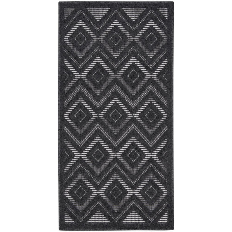 Nourison Versatile Charcoal/Black 2 ft. x 4 ft. Diamond Geometric Indoor Outdoor Kitchen Runner Area Rug 043238