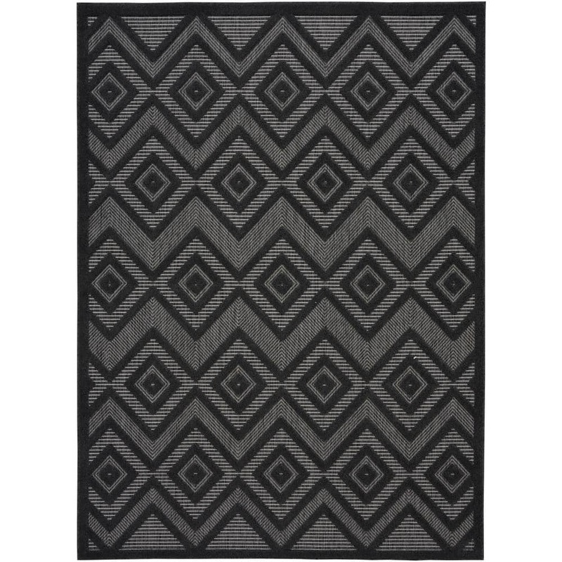Nourison Versatile Charcoal/Black 6 ft. x 9 ft. Geometric Contemporary Indoor/Outdoor Area Rug 044181