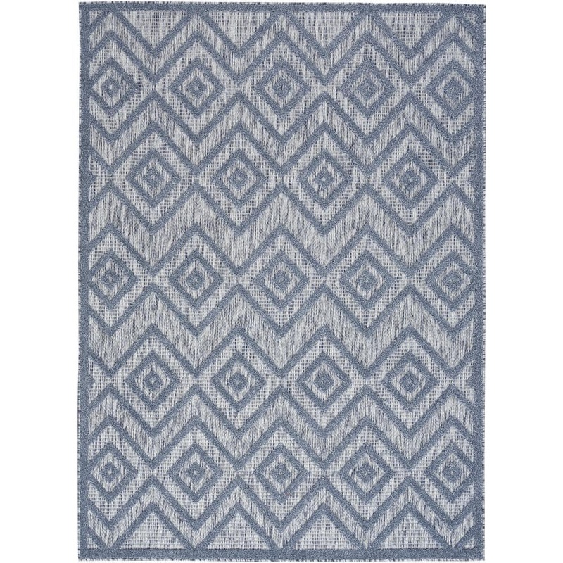Nourison Versatile Denim Blue 6 ft. x 9 ft. Geometric Contemporary Indoor/Outdoor Area Rug 043986