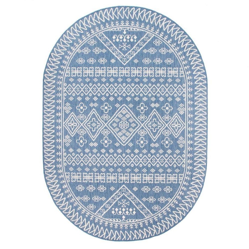 nuLOOM Kandace Blue 8 ft. x 10 ft. Oval Indoor/Outdoor Patio Area Rug OWDN24A-O8010