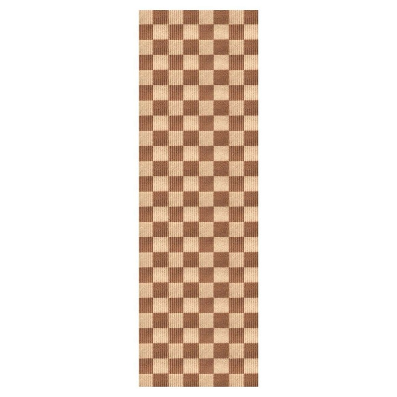 PLAYA RUG Heavy Duty Checkered Beige and Brown 36 in. W x 45 ft. L Indoor/Outdoor Runner Rug DAM-BEI-36X45