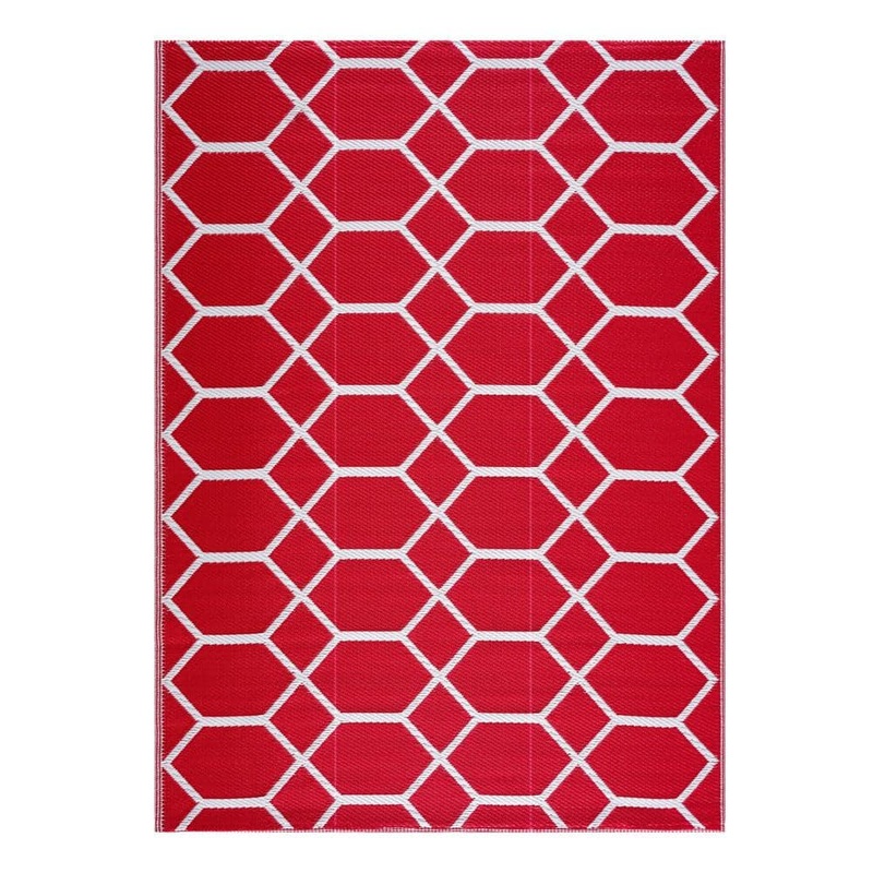 PLAYA RUG Miami Red and White 9 ft. x 12 ft. Folded Reversible Recycled Plastic Indoor/Outdoor Area Rug-Floor Mat PLY-F-MIA-RW-9X12