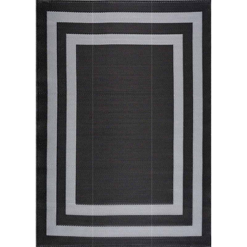 PLAYA RUG Paris Black and Gray 10 ft. x 14 ft. Folded Reversible Recycled Plastic Indoor/Outdoor Area Rug-Floor Mat PLY-F-PRS-BG-10X14
