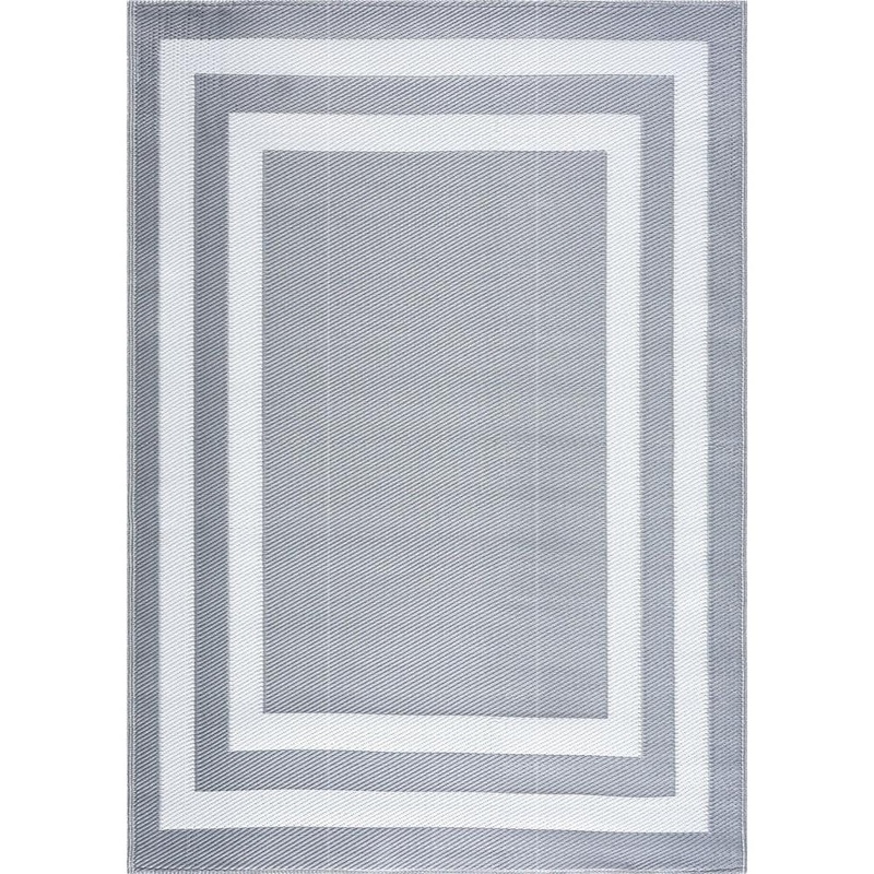 PLAYA RUG Paris Gray and White 8 ft. x 10 ft. Folded Reversible Recycled Plastic Indoor/Outdoor Area Rug-Floor Mat PLY-F-PRS-GW-8X10