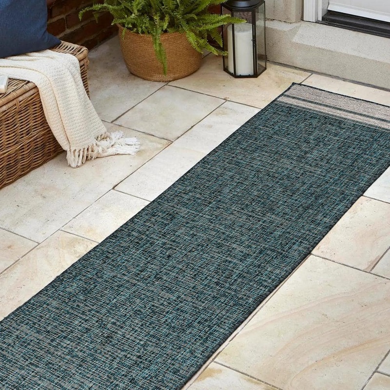 JONATHAN Y Alda Turquoise/Cream 2 ft. x 8 ft. Modern Minimalist Mingled Solid Indoor/Outdoor Runner Rug TSN213E-28
