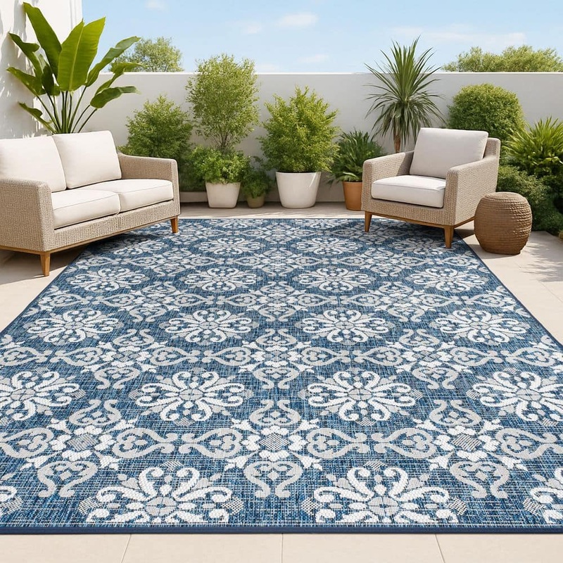JONATHAN Y Amora Traditional Mediterranean Tile Design Navy/Cream 3 ft. x 5 ft. Indoor/Outdoor Area Rug TSN206A-3