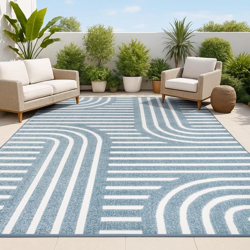 JONATHAN Y Anders High-Low MidCentury Modern Arch Stripe 2-Tone Navy/Cream 3 ft. x 5 ft. Indoor/Outdoor Area Rug SCN107A-3