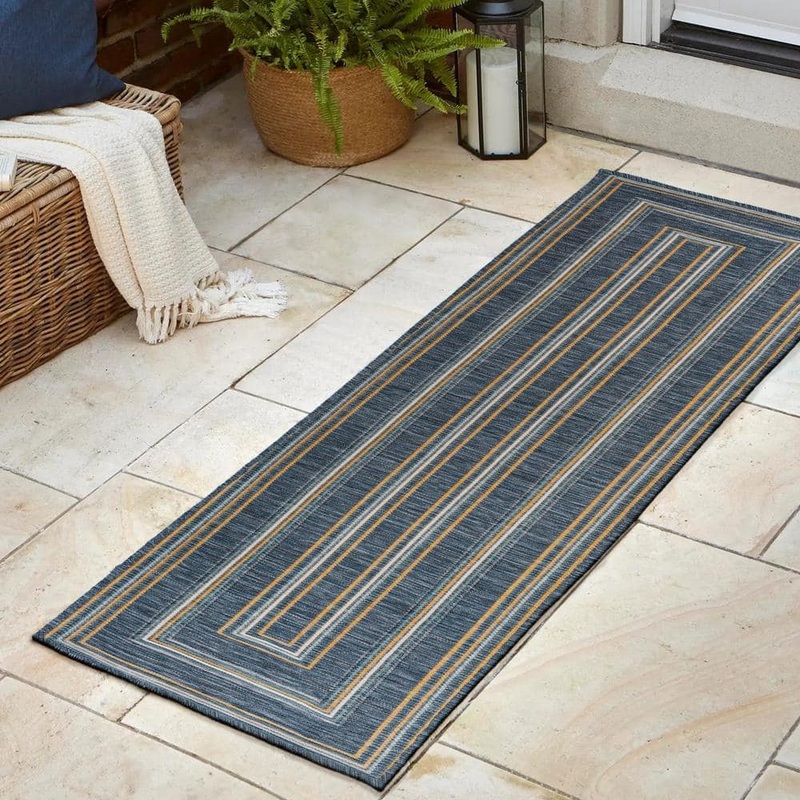JONATHAN Y Argo Classic Nautical Mitre Stripe Reversible Machine-Washable Navy/Cream 2 ft. x 8 ft. Indoor/Outdoor Runner Area Rug SVH101A-28