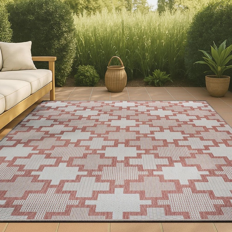 JONATHAN Y Cyrus Modern Geometric Tile Pattern Salmon/Cream 4 ft. x 6 ft. Indoor/Outdoor Area Rug TSN200A-4