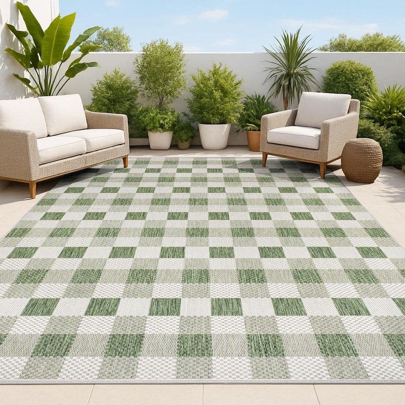 JONATHAN Y Darcy Traditional Geometric Bold Gingham Green/Cream 8 ft. x 10 ft. Indoor/Outdoor Area Rug TSN201E-8