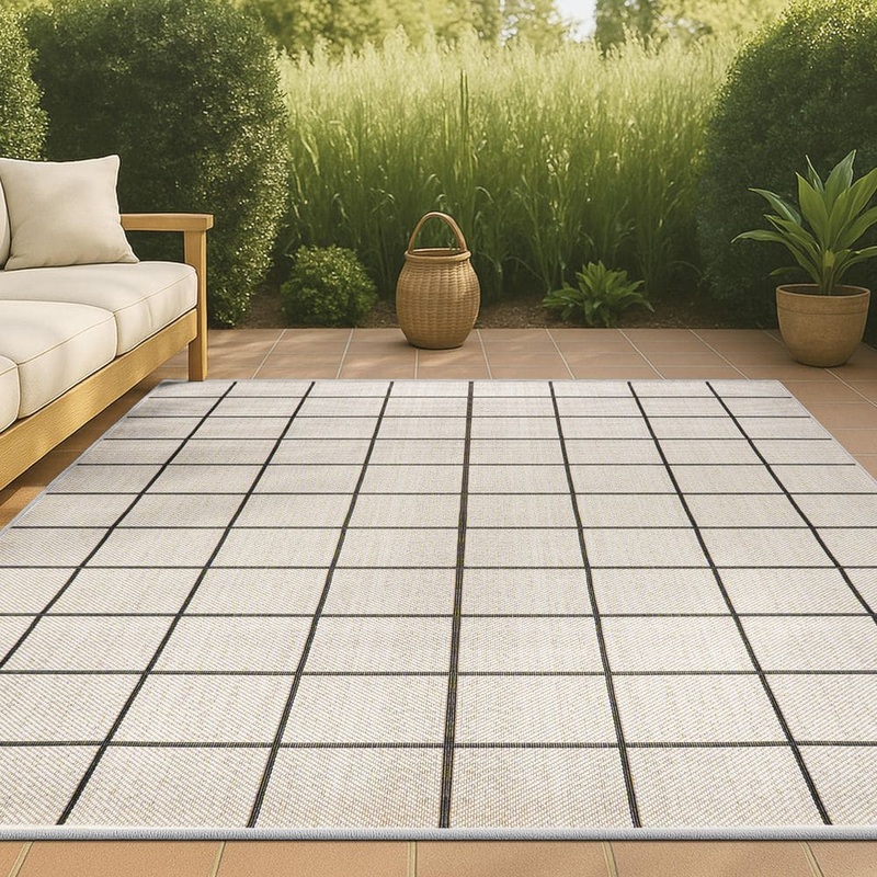 JONATHAN Y Grid Modern Cream/Black 3 ft. x 5 ft. Squares Indoor/Outdoor Area Rug SMB200A-3