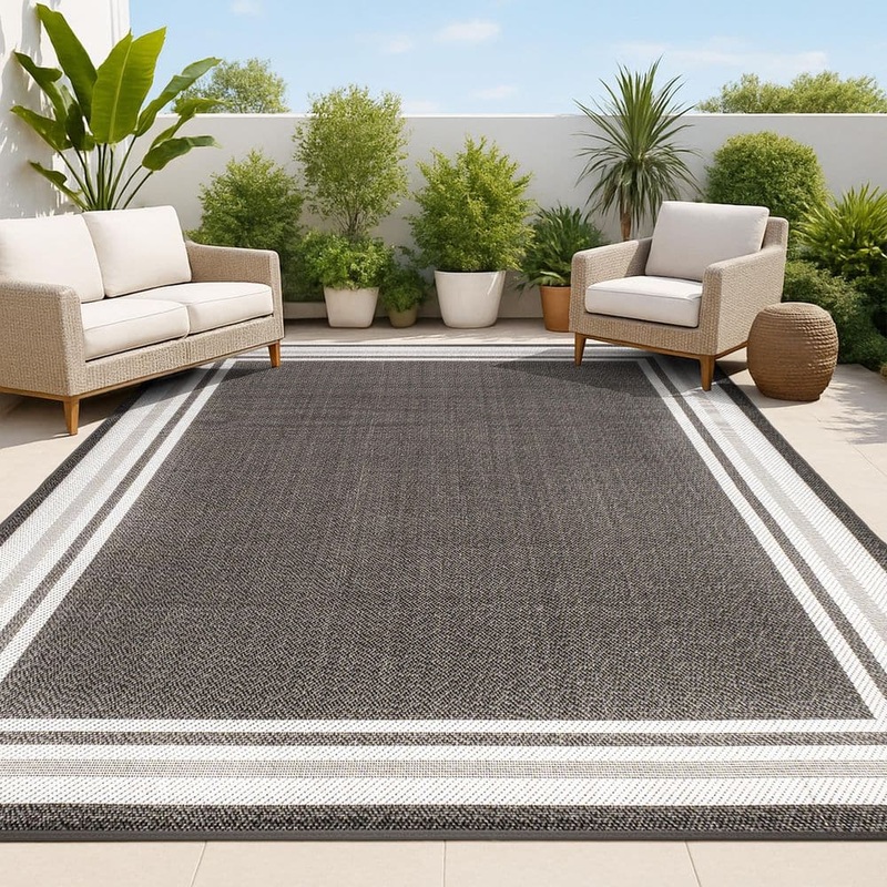 JONATHAN Y James Modern Black/Cream 4 ft. x 6 ft. Border Stripe Indoor/Outdoor Area Rug SMB201C-4