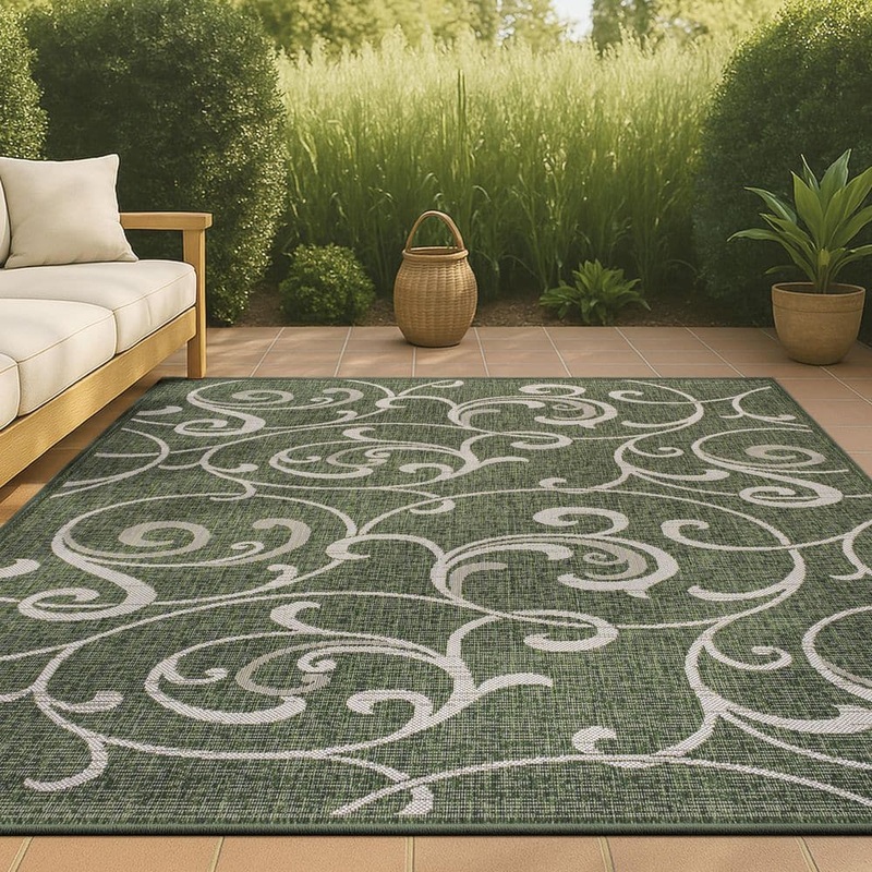 JONATHAN Y Maribel Traditional Classic All-Over Scroll Green/Cream 3 ft. x 5 ft. Indoor/Outdoor Area Rug TSN205D-3