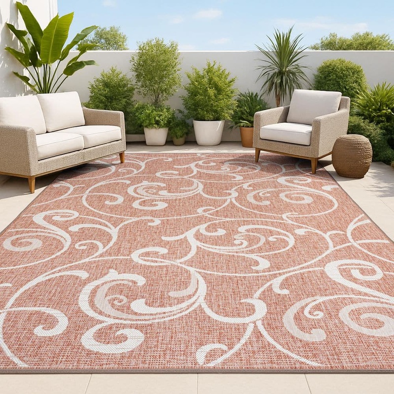 JONATHAN Y Maribel Traditional Classic All-Over Scroll Salmon/Cream 4 ft. x 6 ft. Indoor/Outdoor Area Rug TSN205A-4