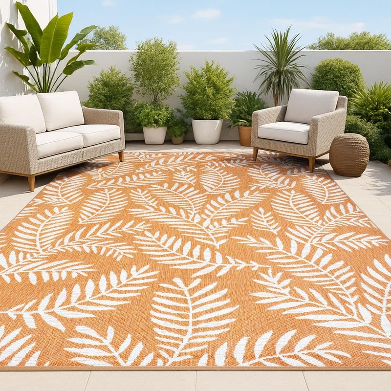 JONATHAN Y Nevis Palm Frond Orange/Cream 4 ft. x 6 ft. Indoor/Outdoor Area Rug SMB119E-4